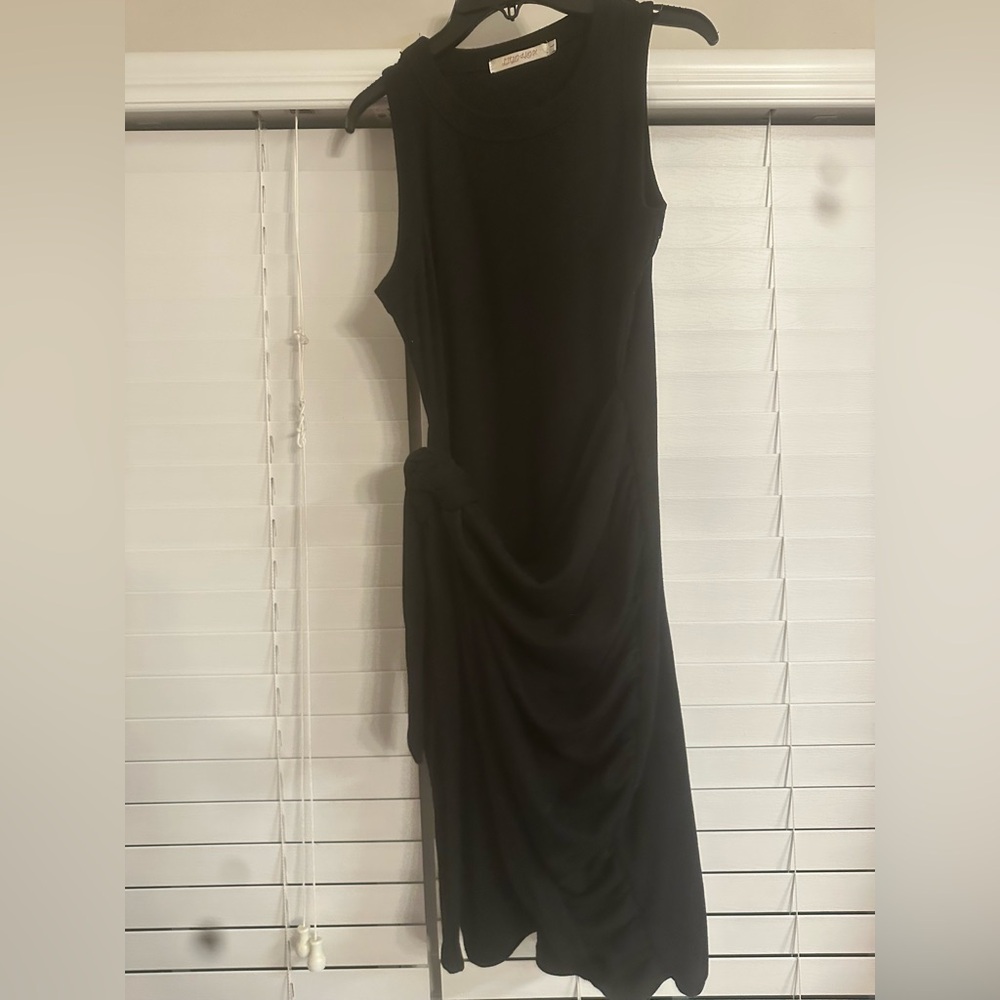 Black Faux Wrap Midi Dress